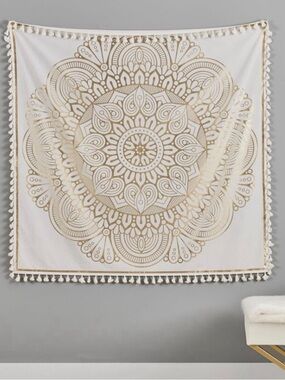 Pottery barn teen Boho Gold Mandala Wall Tapestry GUC throw cotton